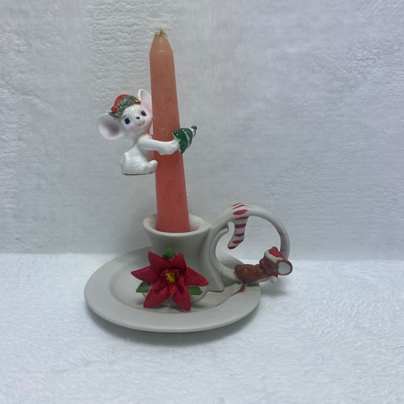 Giftco VTG Night Before Christmas Bone China Mouse Christmas Candle Holder - Picture 1 of 10